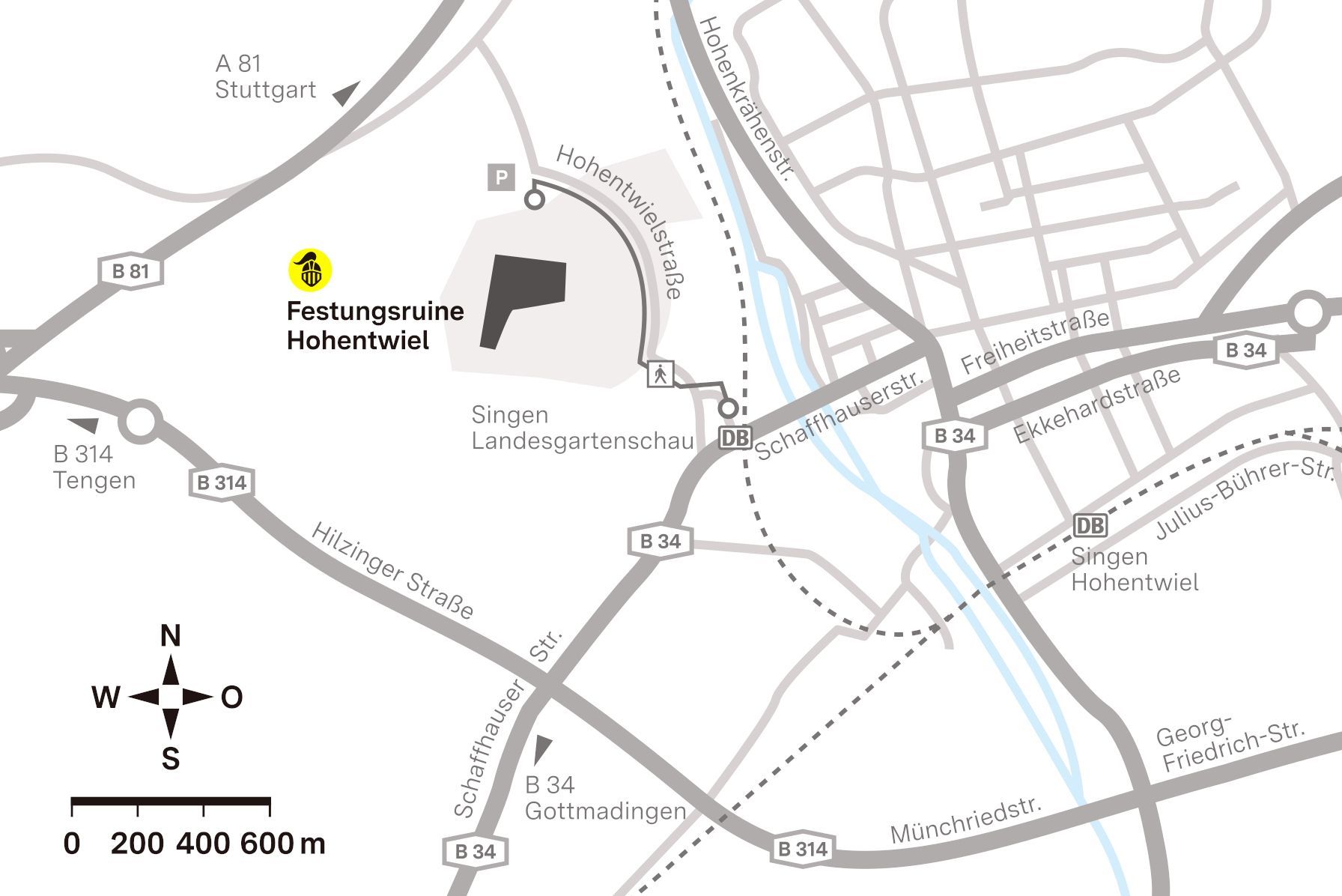 Anfahrtsskizze zur Festungsruine Hohentwiel